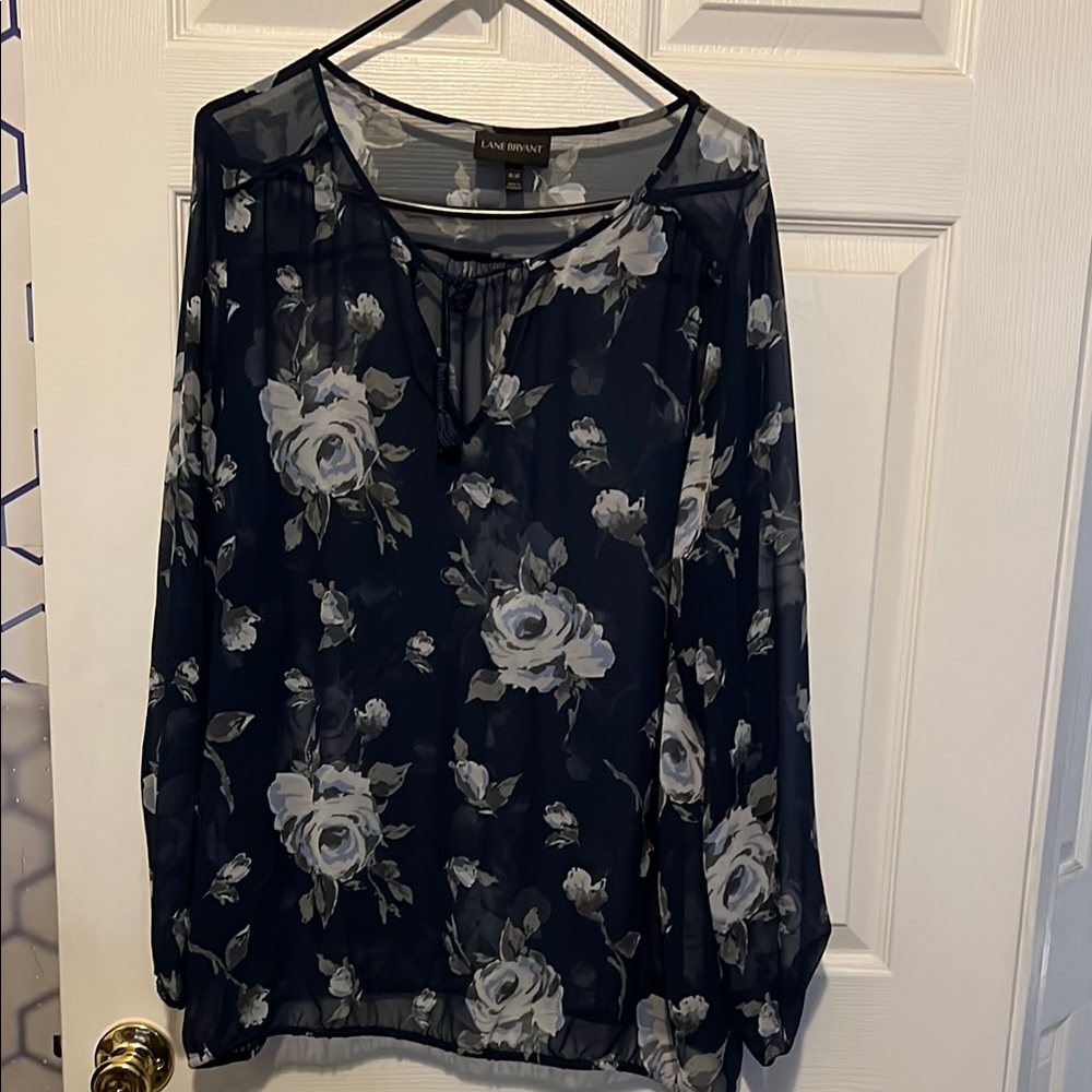 Lane Bryant Blue Floral Relaxed Blouse